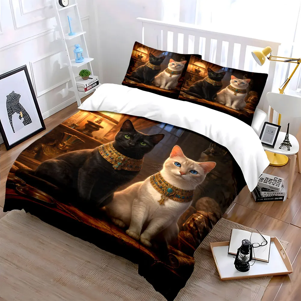 Regal cats with ornate collars Print Bedding Set 1 Duvet Cover 2 Pillowcases for Adult and Children Luxury Gift Full Size
