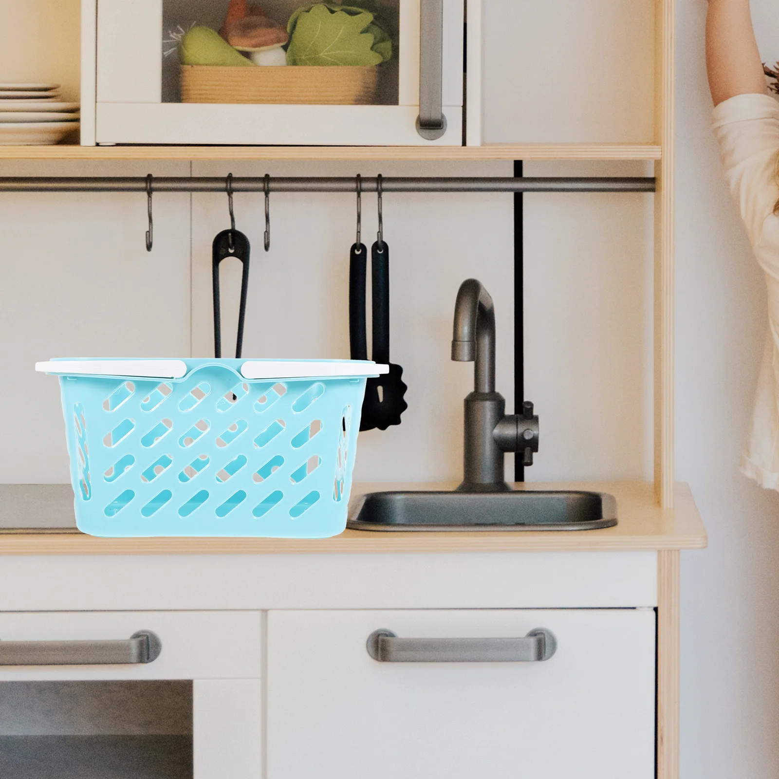 

2pcs 2 Pack Storage Basket Grocery Kitchen Baskets for Mini Shopping ABS Handheld Empty with Handles Desktop