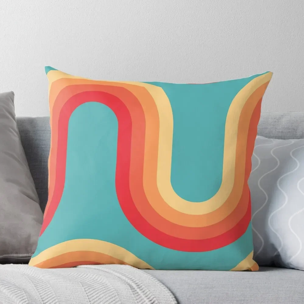 70s Pattern Waves Happy Blue Teal and Orange Throw Pillow Plaid Sofa Cushions Home Decor Pillow