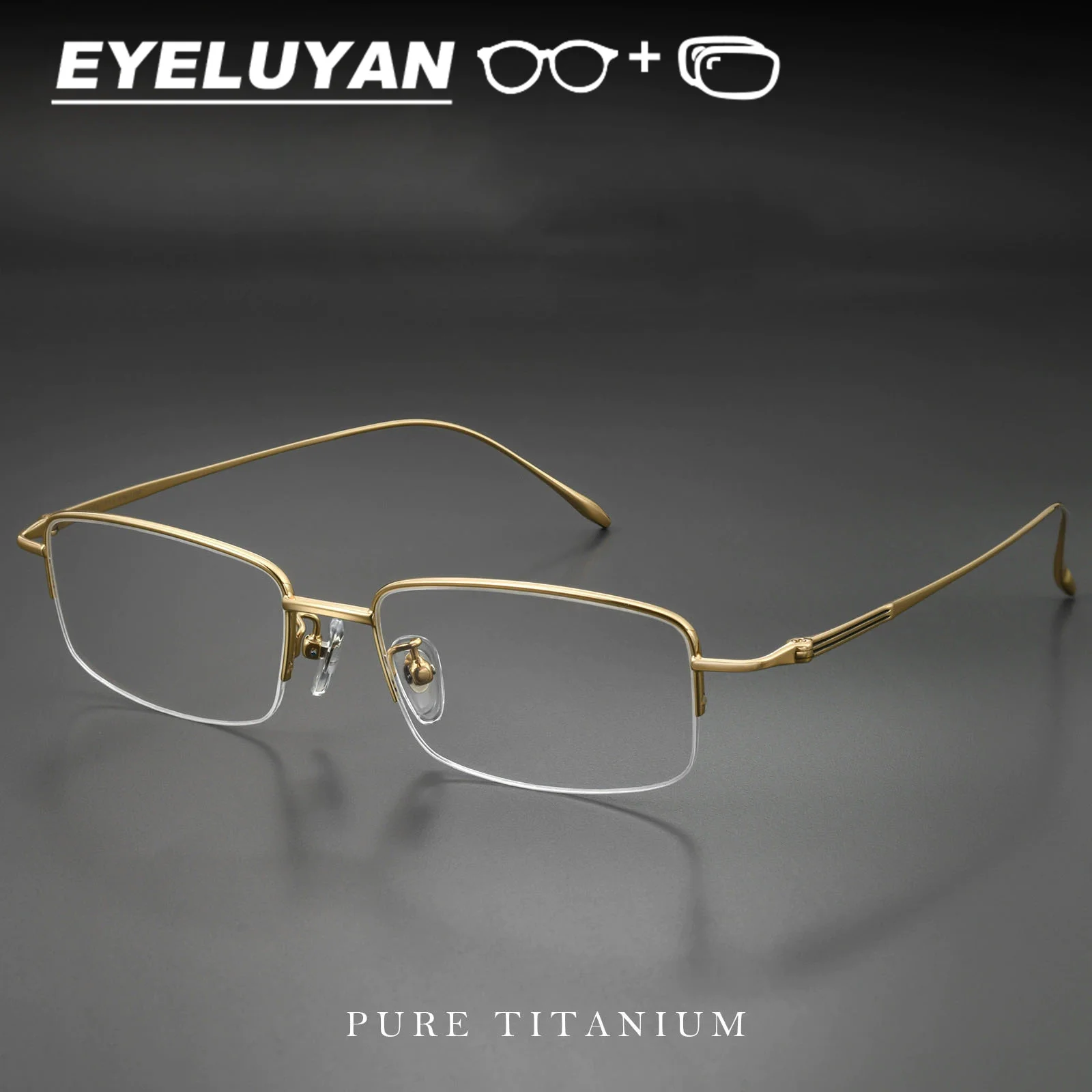 EYELUYAN Ultra-light Semi-rimless Rectangle Titanium Metal Eyeglasses Business Classic Optical Prescription Glasses for Men