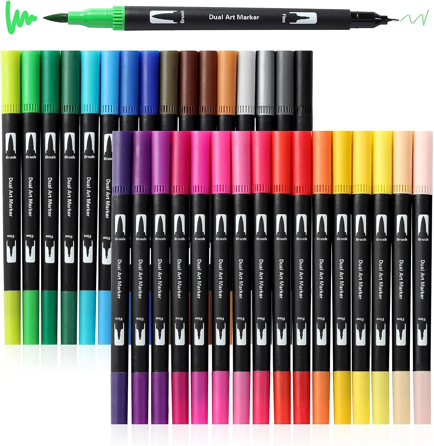

Peablce Art Markers Brush Pen, 32 Colors No Bleeding Fine Point for Adult Coloring Journaling