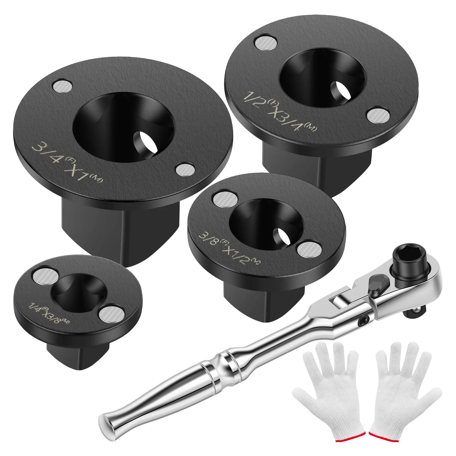 

Набор магнитных адаптеров для трещоток: 1/4" на 3/8", 3/8" на 1/2", 1/2" на 3/4", 3/4" на 1" – Низкопрофильные ударные адаптеры для торцевых ключей