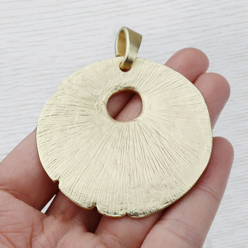 1 x matowy złoty kolor duży okrągły pusty z otworem Charms wisiorki dla DIY naszyjnik komponenty do wyrobu biżuterii akcesoria 68x55mm