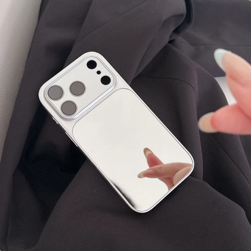 Luxury Solid Color Matte Frame Cosmetic Mirror Backplane Phone Case For iPhone 17 Pro Max 15 14 13 16 Pro Max Bumper Back Cover - view 2