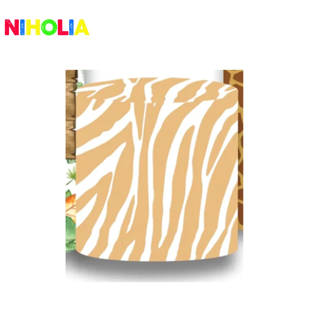 Niholia Safari Animals Round Photo Backdrop Kids Birthday Party Decoration Baby Shower Circle and Cylinder Covers