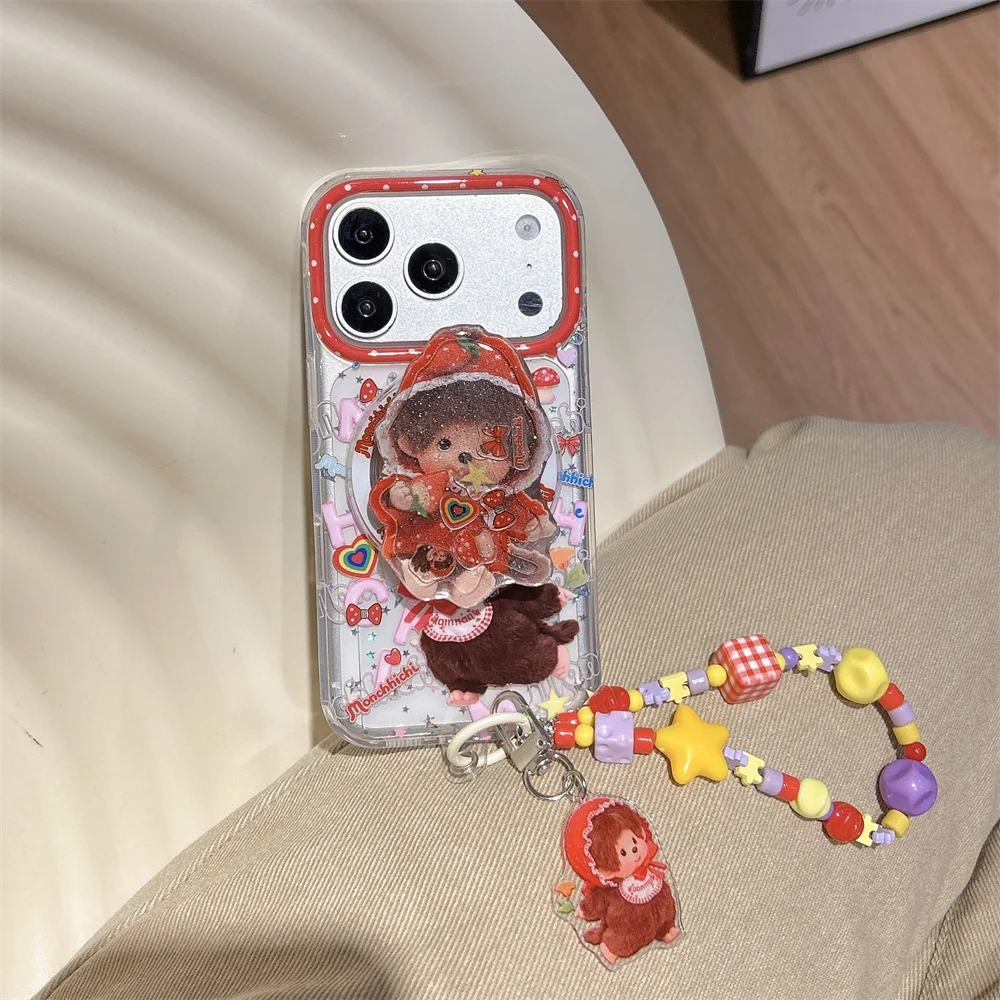 Urocze etui magnetyczne na telefon z motywem truskawkowego misia do iPhone 17 16 Pro 15 Max 14 13 17 Pro Max z podstawką Magsafe i łańcuszkiem, śliczne etui. — zdjęcie produktu 4