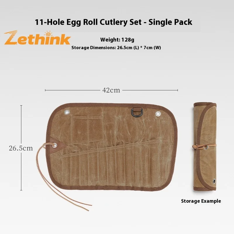 حقيبة تخزين أدوات المائدة للتخييم مع ملعقة من الفولاذ المقاوم للصدأ وعيدان تناول الطعام ومواد قماش مشمعة