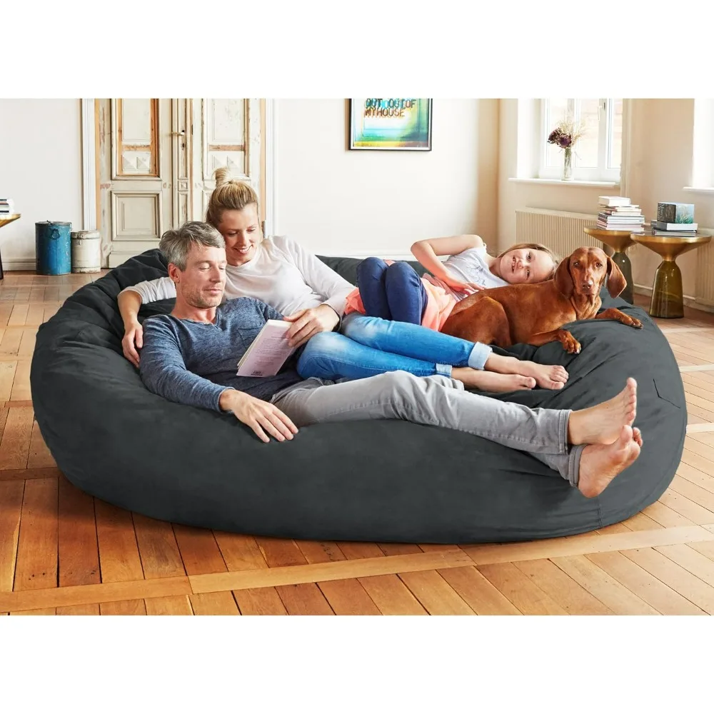 Luxurious Giant 7ft Bean Bag Chair with Microsuede Cover - Ultra Soft, Foam Filling, Washable Jumbo Bean Bag Sofa for Kids,