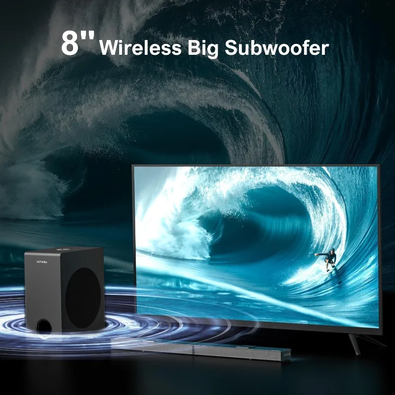 Home Theater System 520W with 8-inch Subwoofer, Wireless bar Speaker, 4K HDR TV Surround Sound