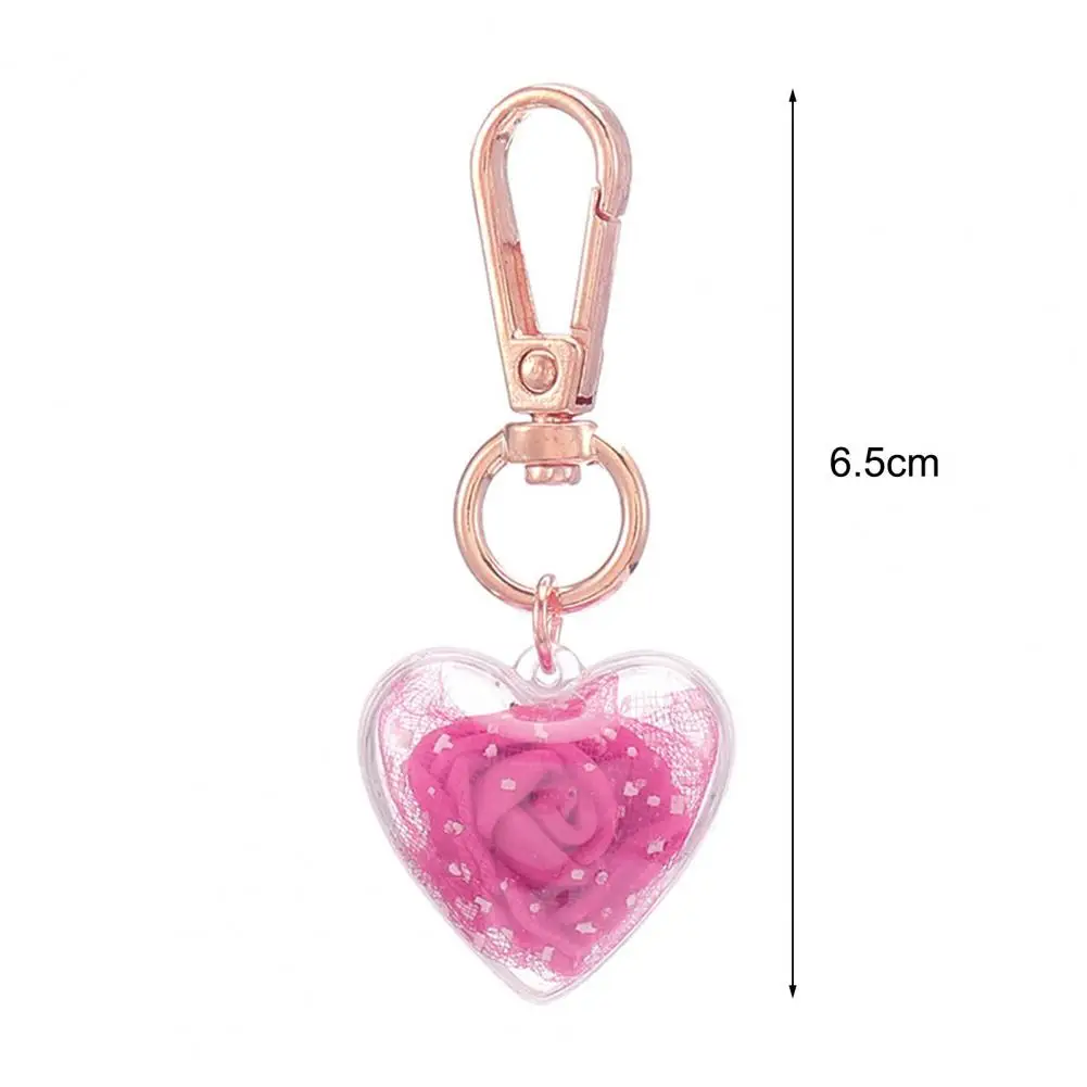 Love Shape Keychain Fake Rose Decor Keychain Heart Shape Eternal Flower Keychain Pendant Stainless Steel Clip Bag Decoration