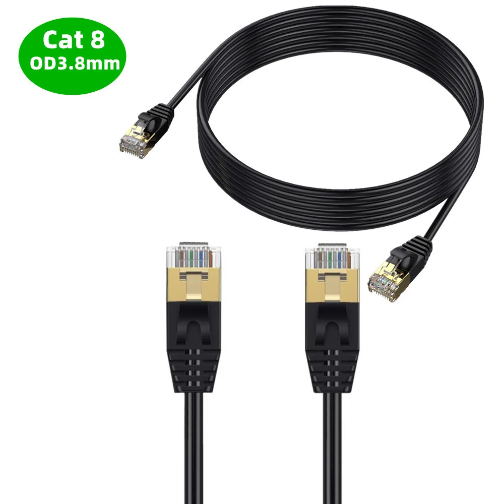 High-Speed OD3.8mm RJ45 CAT8 Ethernet Cable 2000MHz 10Gbps Cat 8 Thin Jumper Cable for 5G Network Computer Connectivity