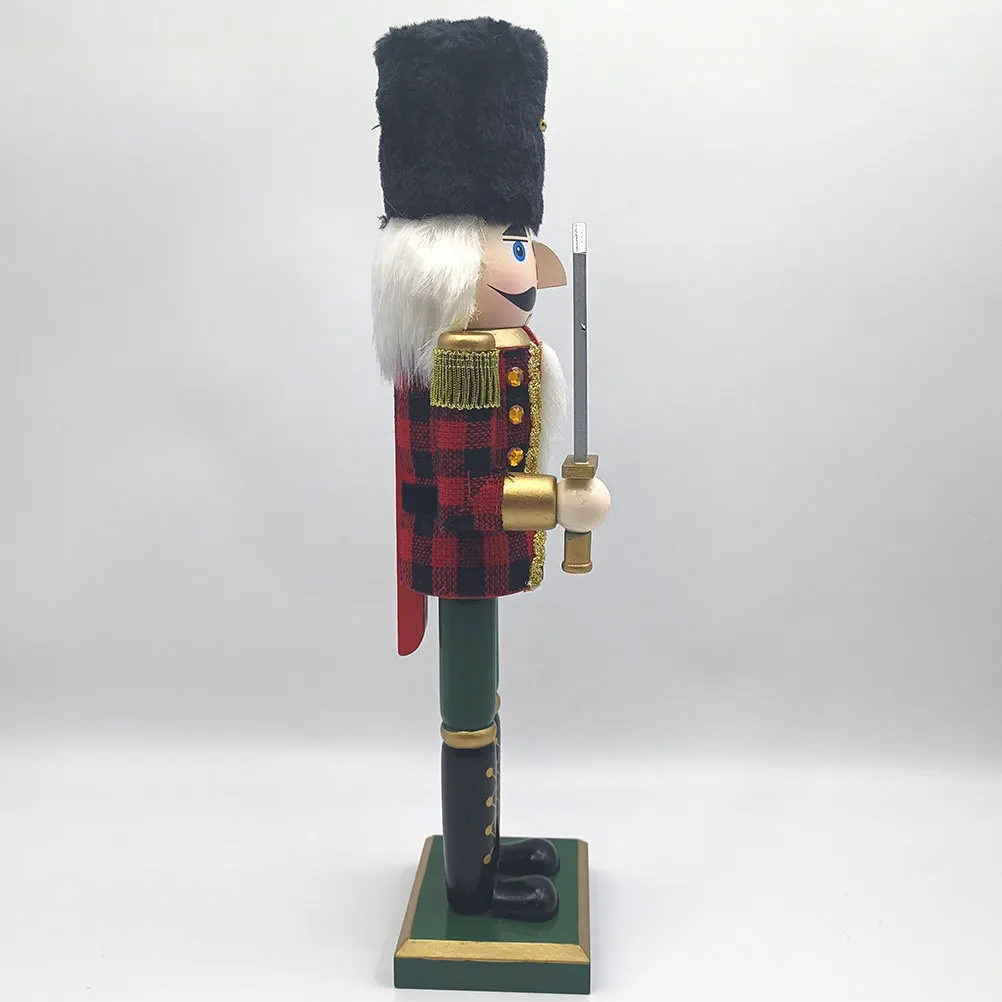 

Christmas Wooden Nutcracker Soldier Hand-Painted Classic Holiday Decoration Supplies Festive Plaid Fabric Nutcracker Decor
