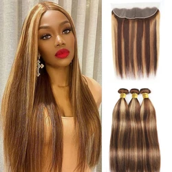 P4 27 Highlight Bundles With Frontal 13X4 p4/27 Straight Bundles With Frontal Free Part Brazilian Human Hair Bundle With Frontal