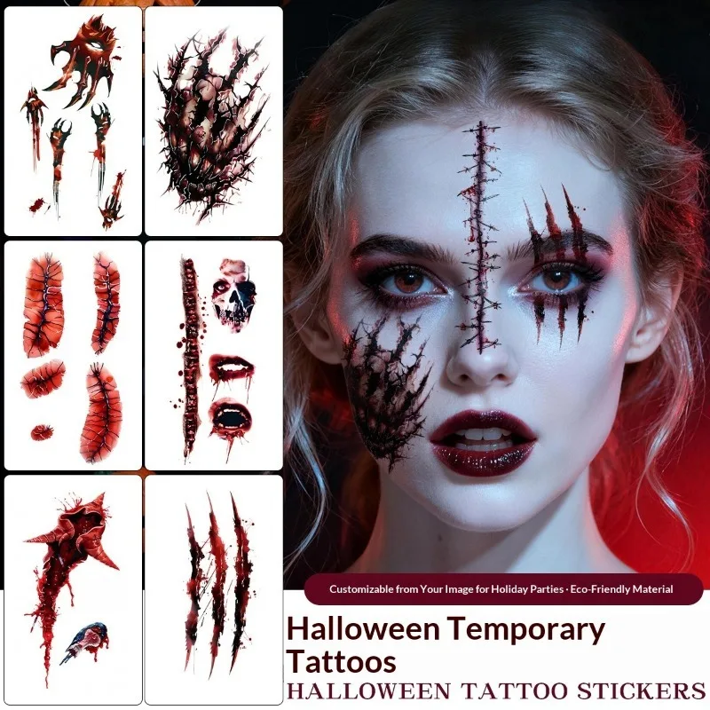 New Halloween Lifelike Cicatrix Decal Premium Bloody Lesion Transfer Terrifying Body Art Embellishment Masquerade Complexion