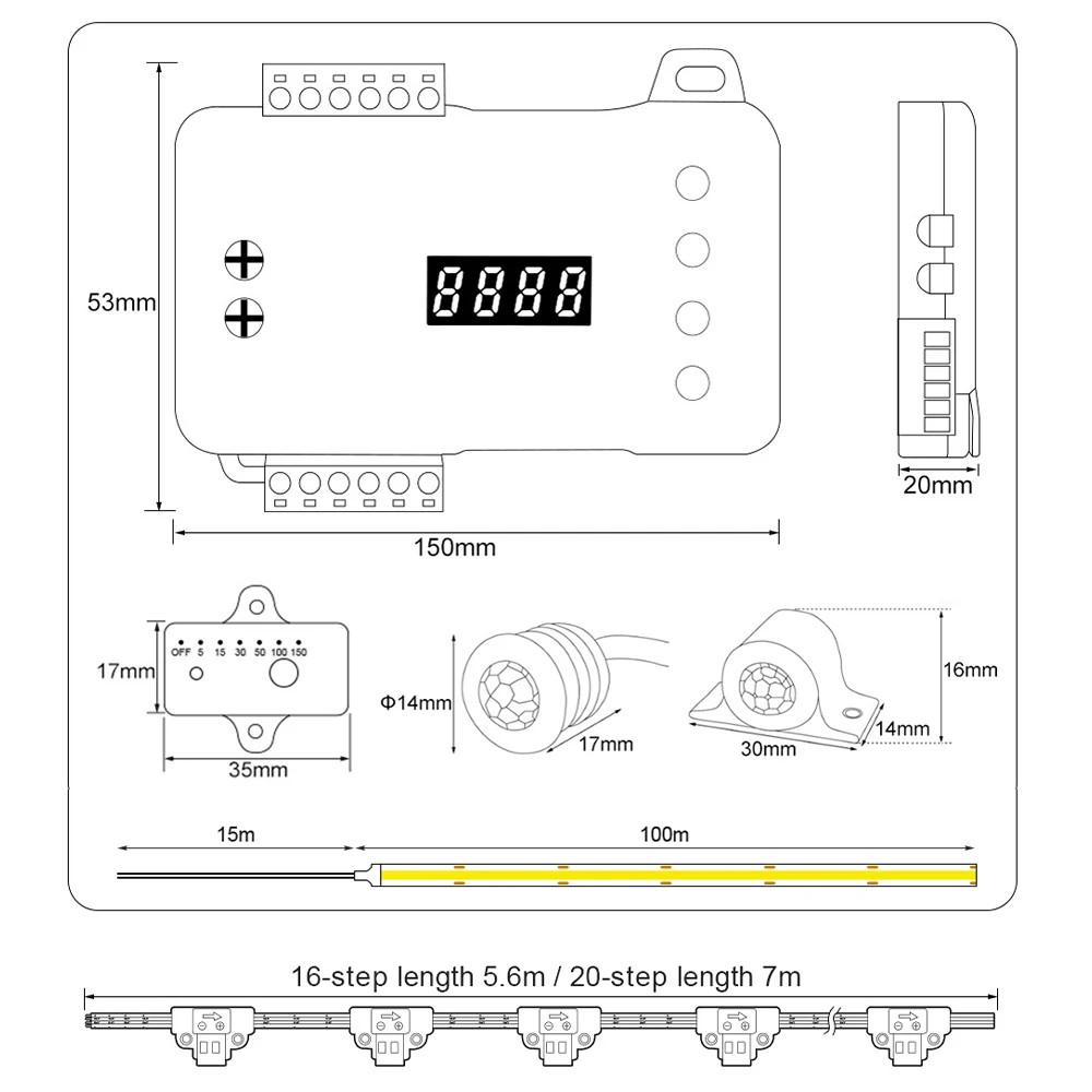 Imagem -02 - Controlador de Sensor de Luz de Escada Auto Turn on Off Sensor de Movimento Interruptor Sistema de Iluminação para Escadas de Casa Max 20 28 Passos Controle para Andar