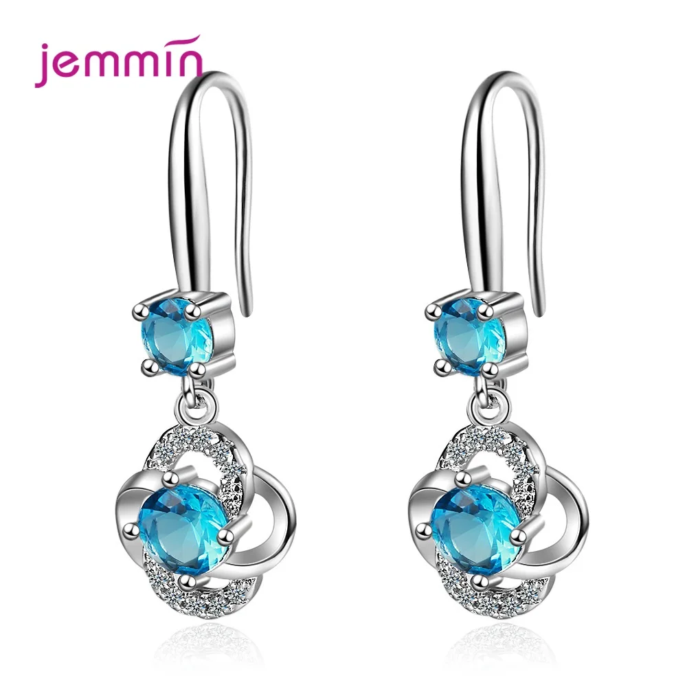 

New Temperament 925 Sterling Silver Drop Earrings Blossoming Flower CZ Crystal Long Dangle Ear Drop Jewelry Girlfriend Gift