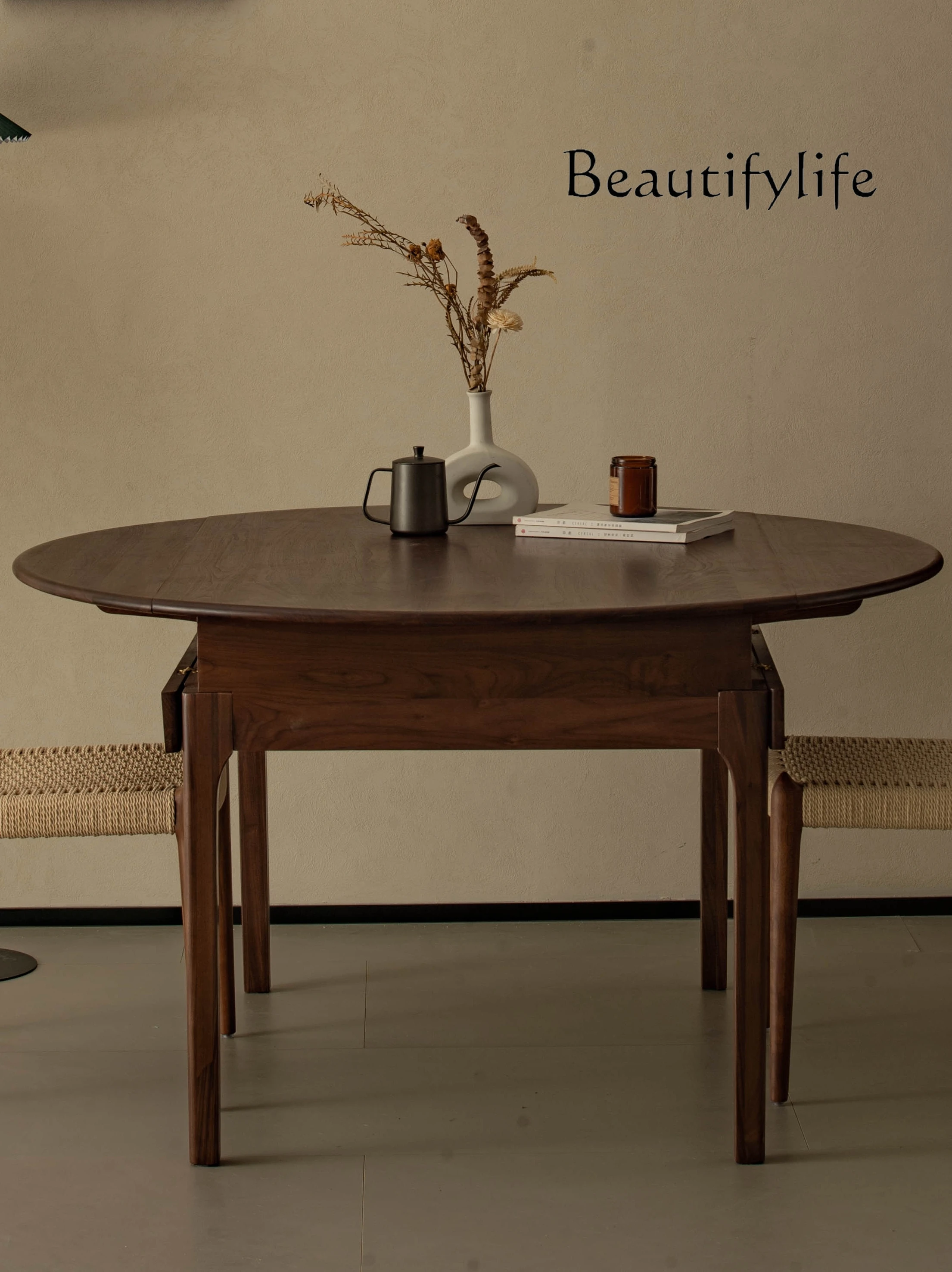

muebles para hogar North American Black Walnut Folding Dining Table Solid Wood Dining Table Home Retractable round Table