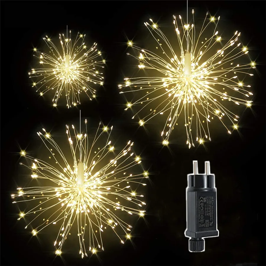 Outdoor impermeável pendurado Fairy Garden Lights, Fireworks String Lights para festa, decoração do casamento, guirlanda de Natal, 8 modos, 5 pcs, 10pcs