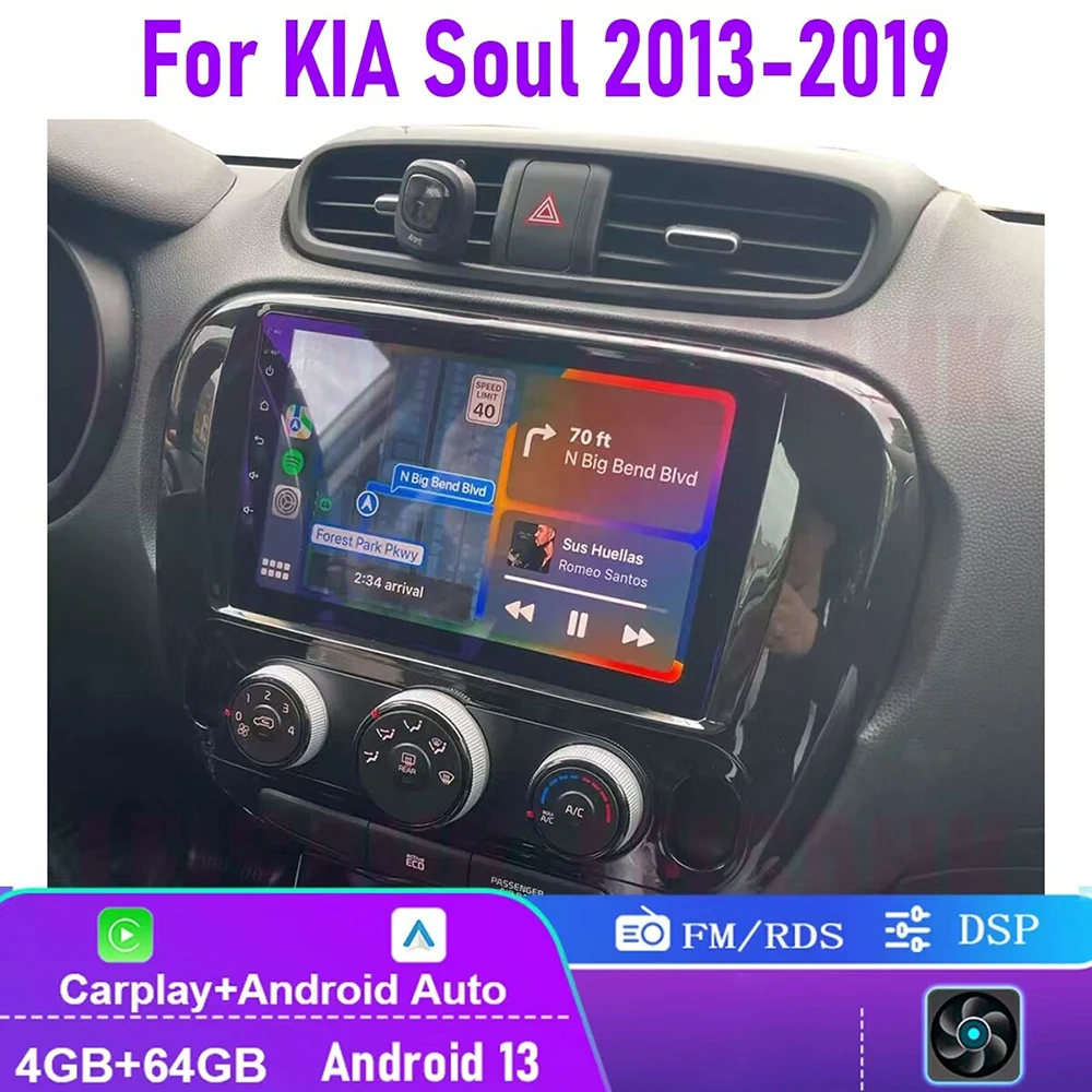 

9'' 4+64GB For KIA Soul 2013-2019 Car Radio Wireless Apple Carplay Android 13 Auto Head Unit Touchscreen FM BT