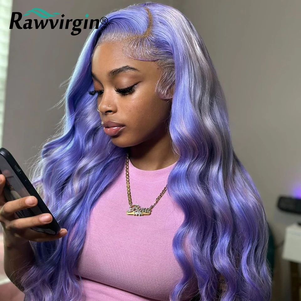 32 34 Inch 13X6 Lace Frontal Wig Light Purple Colored 13x4 Body Wave Lace Front Human Hair Wigs Women 200% Transparent Lace Wig