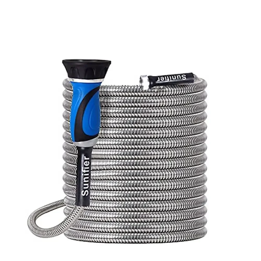 

Stainless Steel Garden Hose 100ft Flexible Heavy Duty Water Hose Nozzle Anti-Corrosion Rust-Proof High Pressure Irrigation