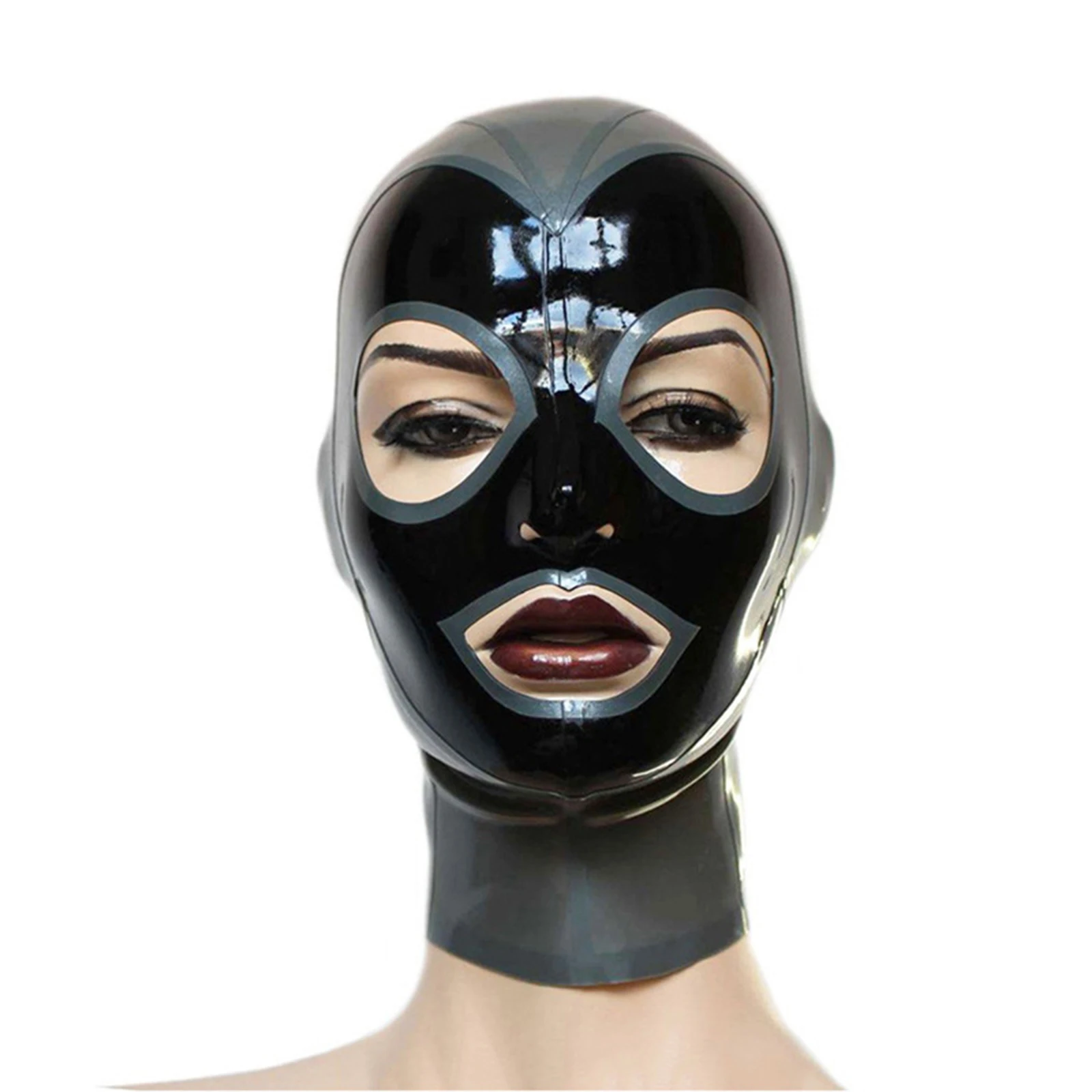 Adult Full Cover Headgear Balaclava Latex Masks Breathing Hole Back Zipper Face Mask Catsuit Accessory for Couple Game Clubwear