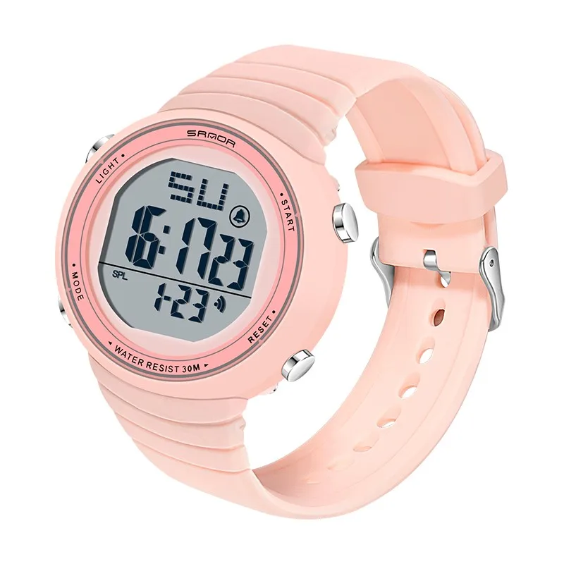 Fashion Sanda Women Digital Led Sports Watch Multifunctional Waterproof Ladies Pink Wrist-watch Fit Girl Holiday Gift Watches