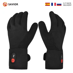 Savior Heated With Battery Heated Motorcycle Gloves Goatskin Leather 3 Gears TEMP Control Waterproof Electric Heated Warm Gloves