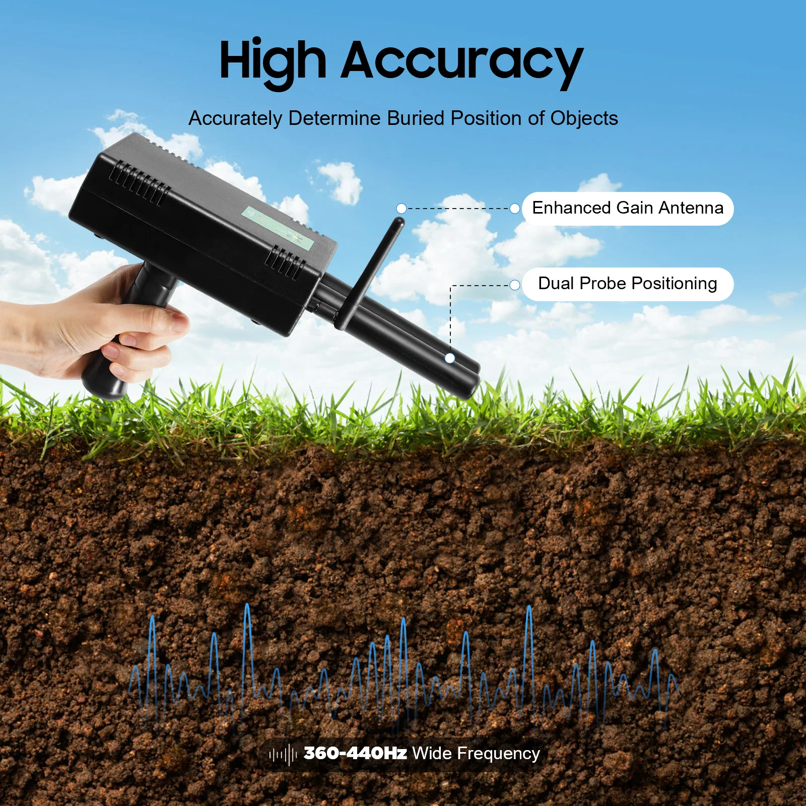 كاشف معادن احترافي بعمق 20 مترًا، نطاق 1000 متر، كشف الذهب/الفضة/النحاس/القطر، تردد 5.6-6 كيلو هرتز