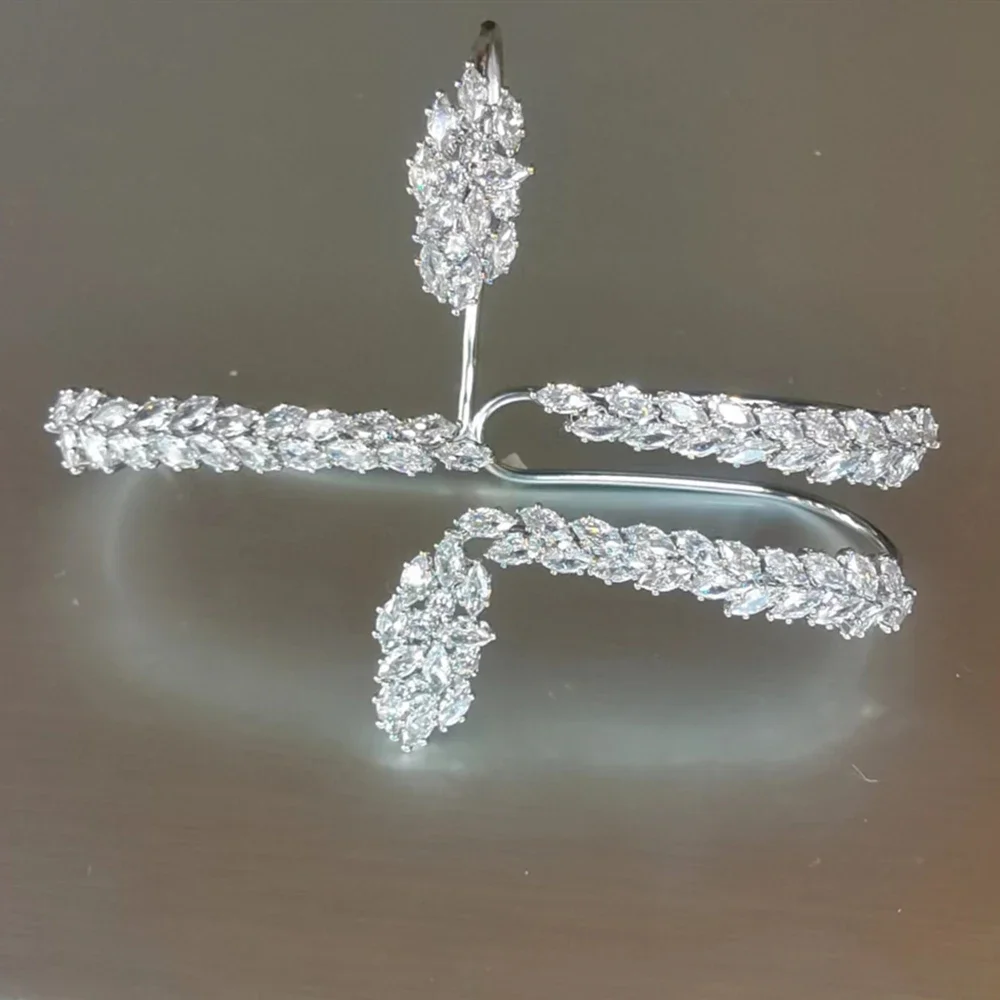 Luxury Cubic Zirconia Wheat Ear Leaf Palm Bracelet for Women Platinum Silver Plated Hand Cuff Bracelet Jewelry Trendy Handlets