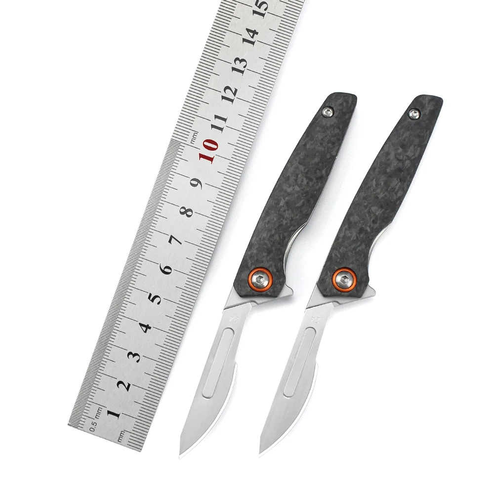 

Mini portable EDC knife, carbon fiber handle, No. 24 carbon steel blade surgical knife, unboxing cutting tool