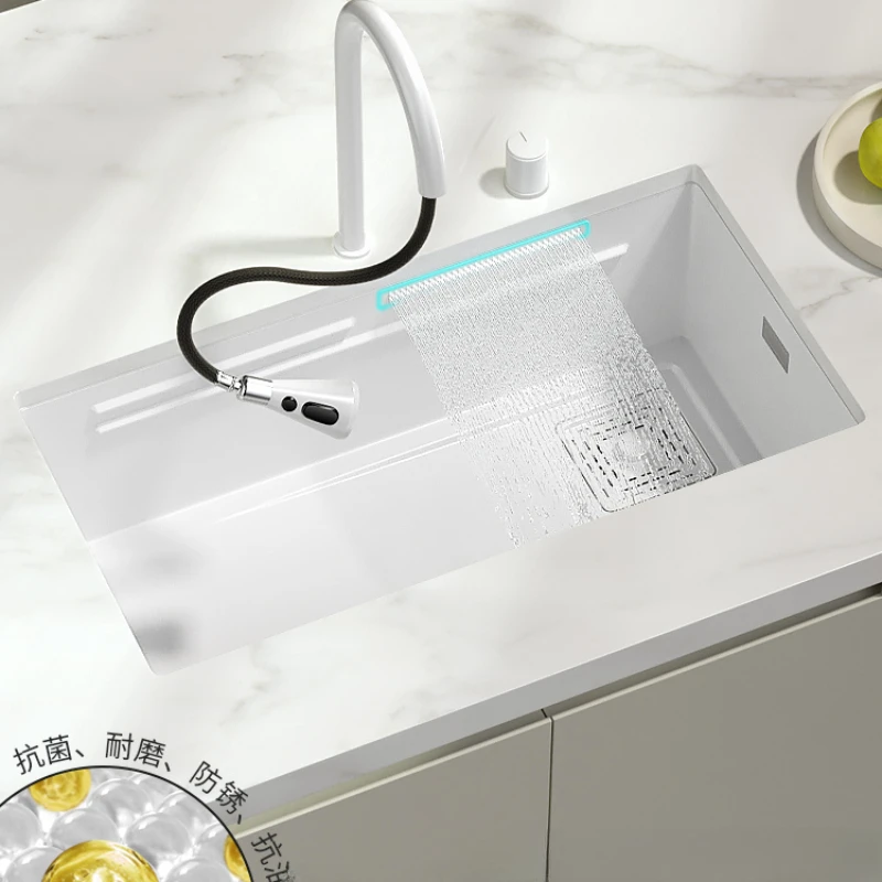 

Feiyu Waterfall sink large single-slot white 304 stainless steel kitchen sink sink sink household sink.