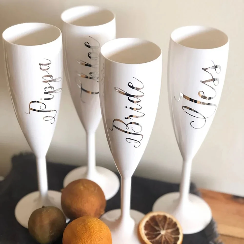 Personalised White Champagne Flutes Acrylic Reusable Wine Party Bachelorette Bridesmaids Bridal Birthday Party Favors For Girls