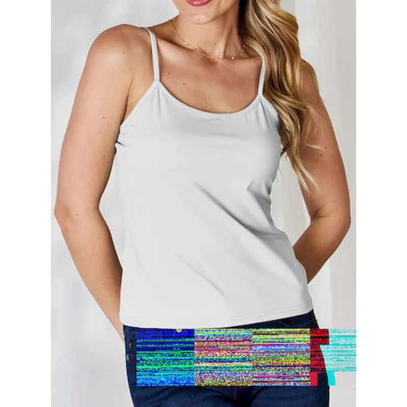 Women's Round Neck Slim Cami - Olive Green Casual Solid Color Top, Relaxed Fit All-Season Washable Versatile Wardrobe