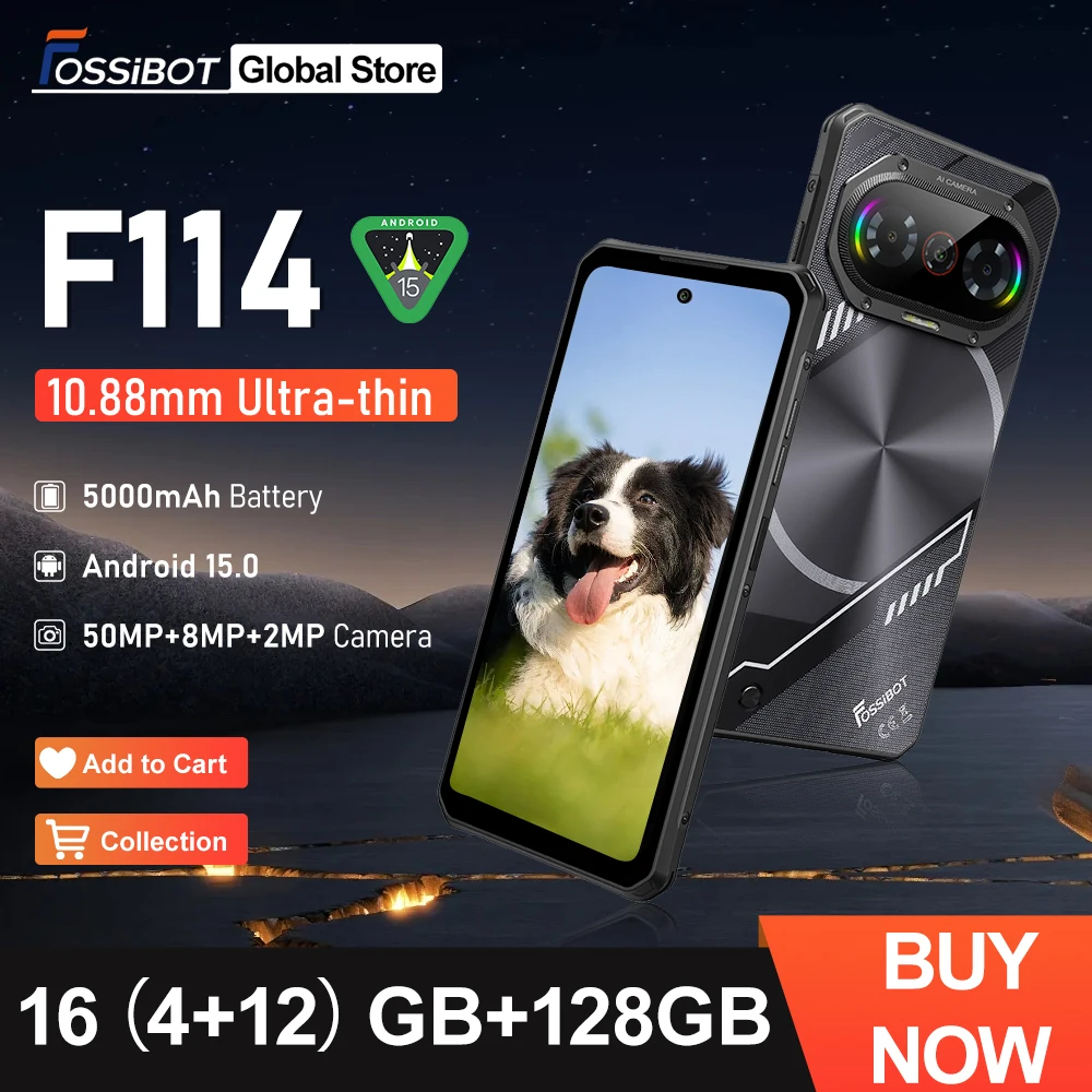 Fossibot F114 هاتف متين رفيع للغاية 16(4+12)GB + 128GB Unisoc T615 4G 50MP + 8MP + 2MP كاميرا 5000mAh 18W Android 15 هاتف ذكي #1