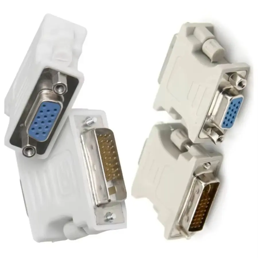 200pcs White Durable DVI-D 24+1 DVI 24+5 Male To VGA 15 Pin Female Socket Adapter Converter for PC Laptop Computer
