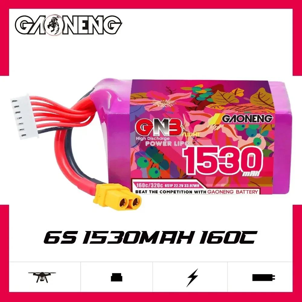 GNB Lipo Battery 6S 22.2V 1530mAh 160C/320C With XT60 Plug For RC FPV Drone Quadcopter Airplane Helicopter RC Car Boat Part