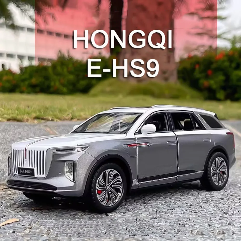 1:24 hongqi E-HS9 carros de liga modelo brinquedo fundido com música leve veículo pneus de borracha roda puxar para trás carro crianças presentes do festival