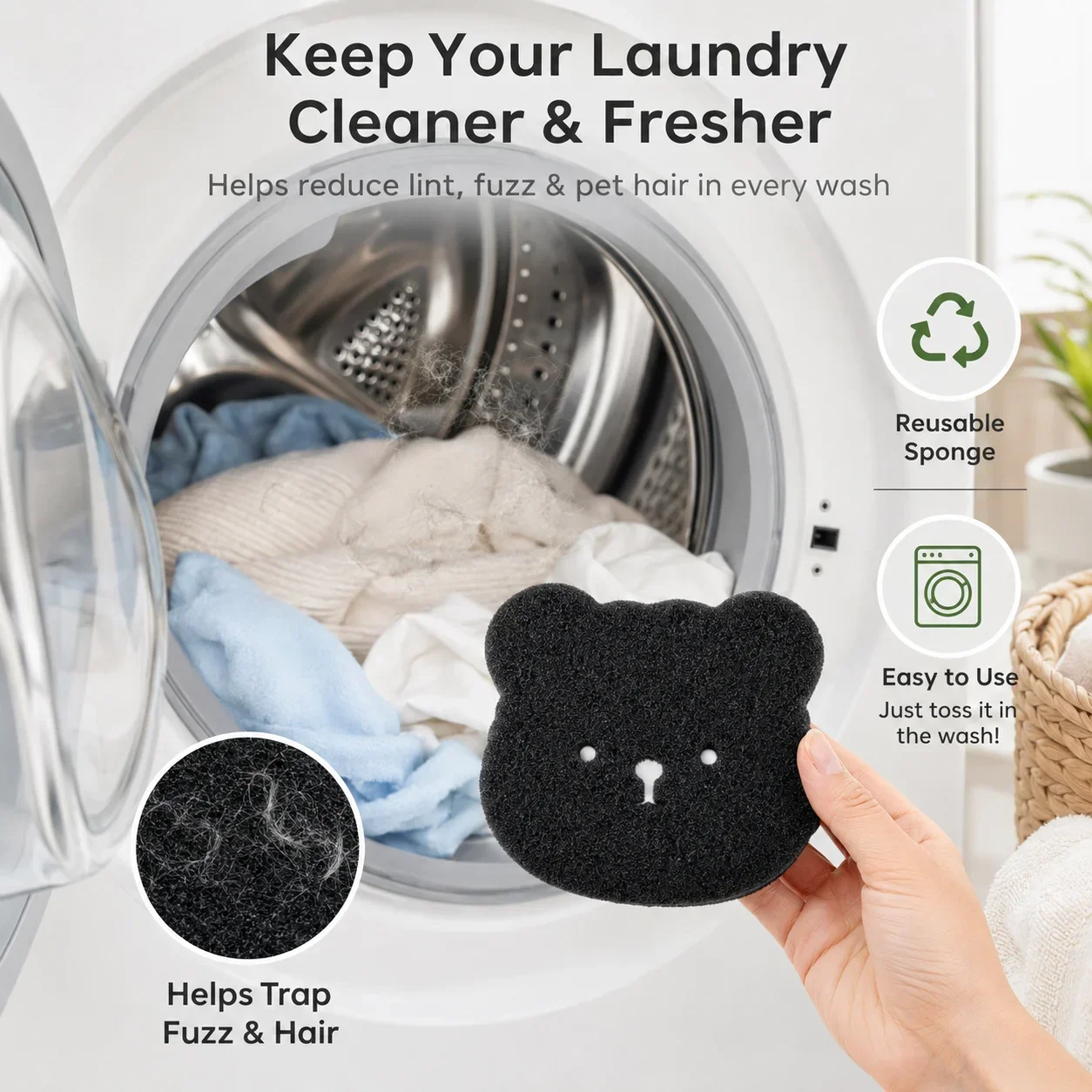Washing Machine Pet Hair Filter Pad, High-Density Sponge for Absorbing Cat and Dog Hair, Reusable Lint Remover