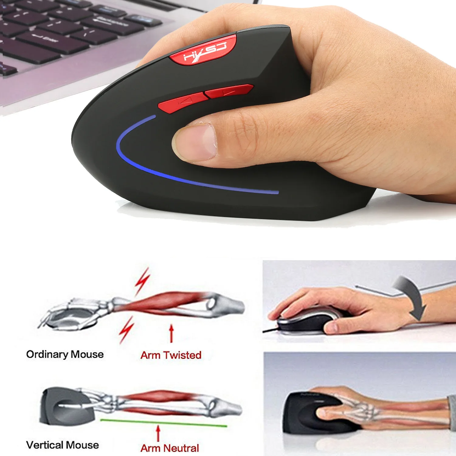 Portable Mini 2.4GHz Vertical Wireless Mouse Ergonomic design 2400DPI Suitable For Office Design Student Mouse Wireless