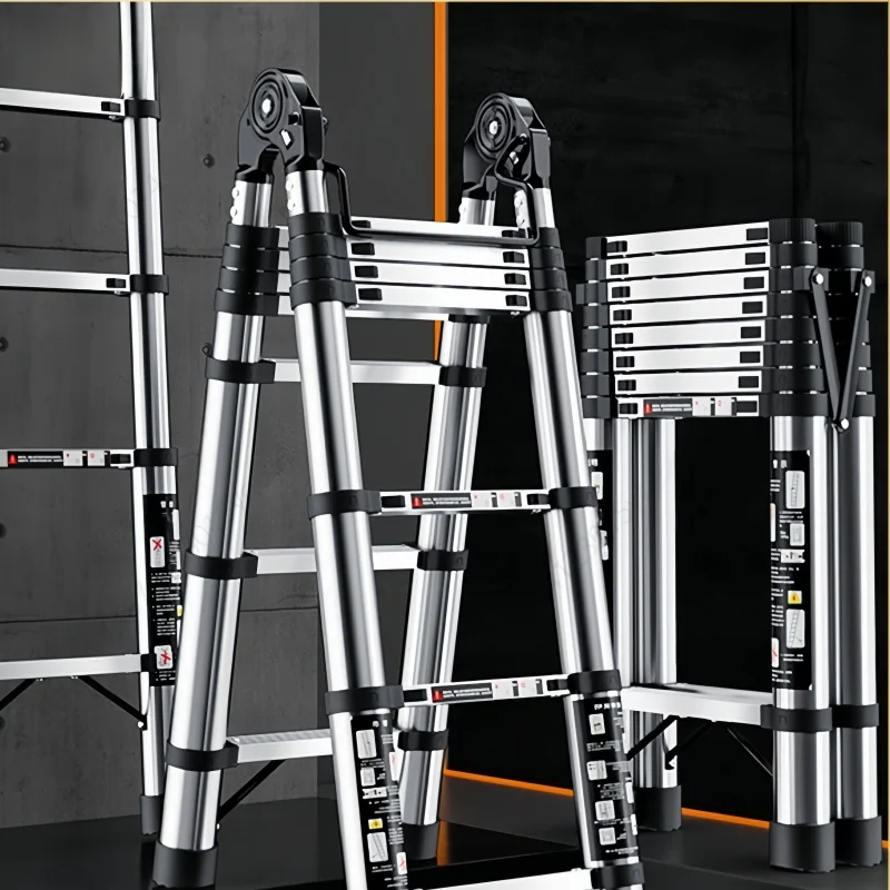 Stainless Steel Telescopic Ladder Heavy Duty Adjustable Multi-Function Folding Step Ladder For Home Indoor Outdoor Safety Use