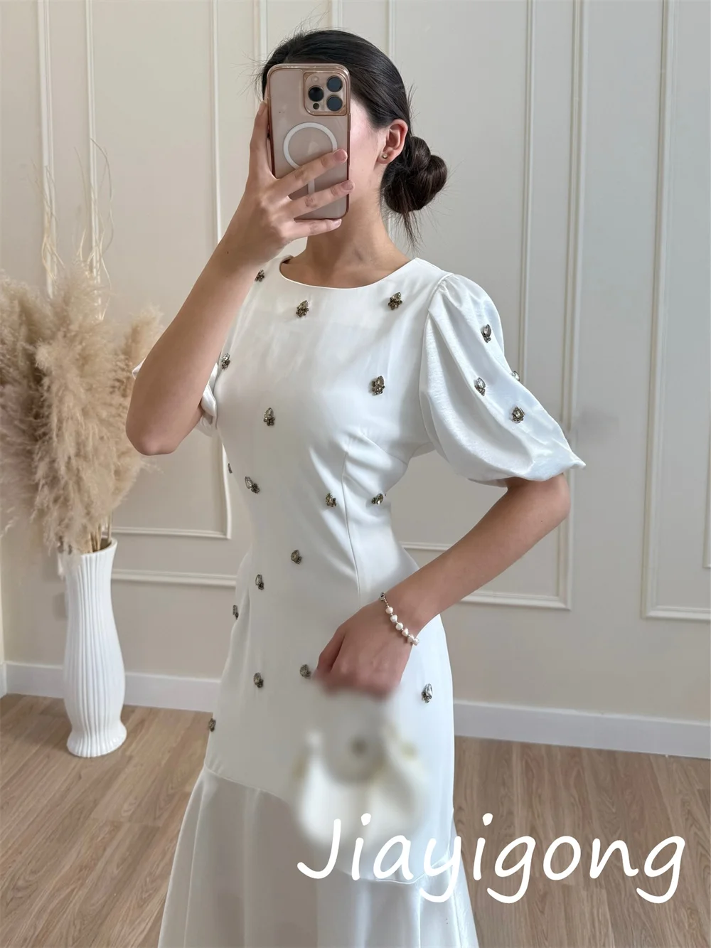 Vestidos Midi personalizados con lentejuelas y pliegues, corte en A, cuello redondo, moda para ocasiones a medida