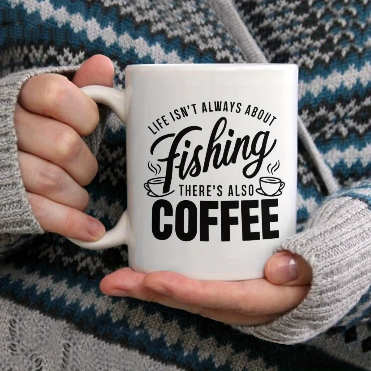 

Керамическая кружка для мужчин 330 мл (11 унций) с надписью «Жизнь всегда означает рыбалку, но есть и кофе» — подходит для микроволновой печи, идеальный подарок