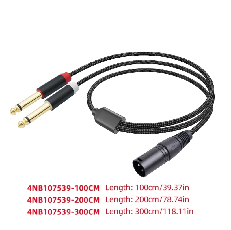 462E 3Pin Male to 2x 1/4inch Y Splitters Cable,Male 3Pin to Double 6.35mm Mono TS Music Converters Adapters Cord