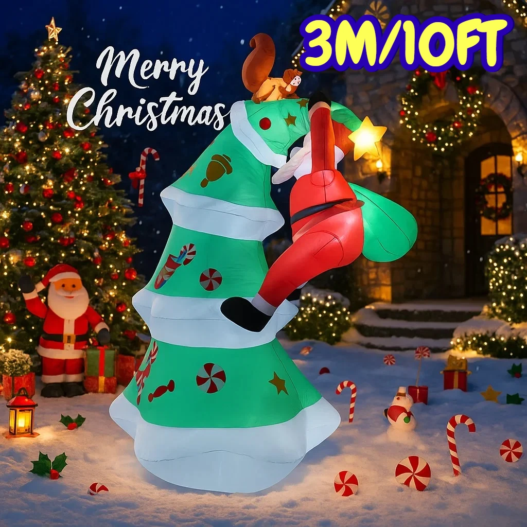 

3M/10FT Santa Claus Climbing Tree Christmas Decorations Home Inflatable Toys With LED Lights Yard Xmas Ornaments Party DIY Decor