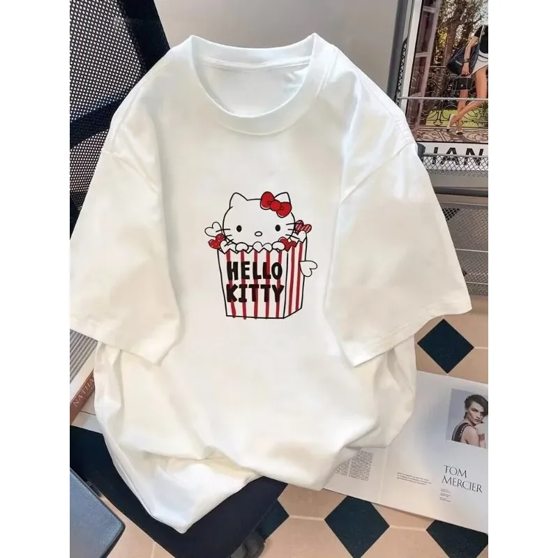 

American HelloKitty Cartoon 3D Printed Short Sleeved T-shirt for Women in Summer 2025, Quick Drying Round Neck Top