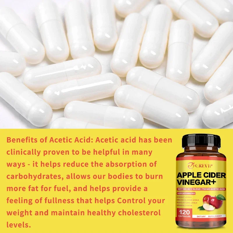 Apple Cider Vinegar Capsules - Fat Burning, Appetite Suppressant, Weight Management and Boosts Metabolism and Detoxification