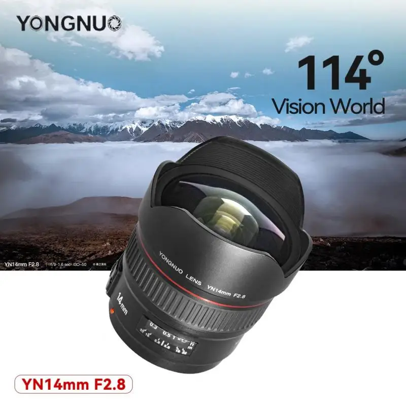 YONGNUO YN14mm F2.8N lente de cámara principal de ángulo ultraancho con montaje metálico de enfoque automático para Nikon D850 D750 D810a D800E D500 D610 D5 D4S