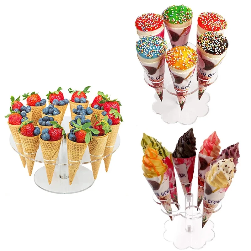 6/8/16 Holes Acrylic Ice Cream Cone Holder Cupcake Popcorn Rack Party Wedding Buffet Display Stand Transparent Ice Cream Shelf