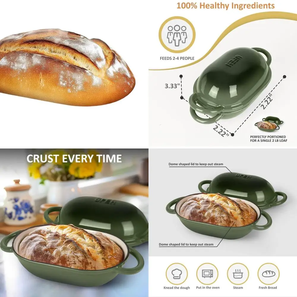 

Enameled Cast Iron Dutch Oven, 2 QT/1.9L, Ideal for Sourdough, Artisan Breads & No-Knead Recipes